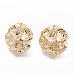 Brass Stud Earring Findings, with Loop, Flat Round, Nickel Free, Real 18K Gold Plated, 18.5x19mm, Hole: 2mm, Pin: 0.8mm