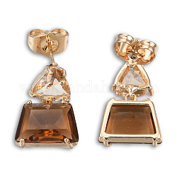 Aretes colgantes trapezoidales con triángulo de vidrio k9, joyas de latón chapado en oro claro para mujer, sin plomo y cadmio, chocolate, 18mm, pin: 0.7 mm