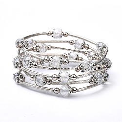 Mode Verpackungsarmbänder, mit Rondellglasperlen, Tibetische Perlen Kappen & Kegel Perlen, Messingrohr Perlen-und Stahldraht-Speicher, Transparent, Innendurchmesser: 55 mm