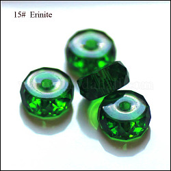 Perles d'imitation cristal autrichien, grade AAA, facette, plat rond, verte, 8x3.5mm, Trou: 0.9~1mm