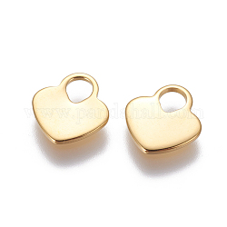 304 Stainless Steel Charms, Stamping Blank Tag, Heart Lock, Real 24k Gold Plated, 11x10x1mm, Hole: 3x3.5mm