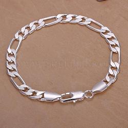 Unisex Brass Figaro Chain Bracelets, with Lobster Clasps, Silver Color Plated, 200x8mm