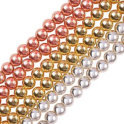 3 fili 3 colori placcano fili di perline di ematite sintetica non magnetica, tondo, con filo di cristallo elastico, colore misto, 10x9mm, Foro: 1~1.5 mm, circa 41pcs/filo, 15.4 pollice, 1 filo / colore