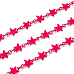 Spritzlackierte Messinggliederketten, gelötet, mit Spule, Stern, rot, Link: 4x3x0.5 mm, Sterne: 8.5x6.5x0.4 mm, 32.8 Fuß (10m)/Rolle