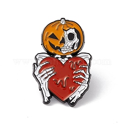 Scheletro di zucca con spilla smaltata a cuore, distintivo della lega di Halloween per i vestiti dello zaino, elettroforesi nera, colorato, 30x20x1.5mm, ago :1mm