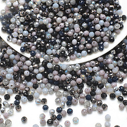 Perline di vetro palccato, sfaccettato, tondo, nero, 4x3.5mm, Foro: 1 mm