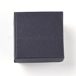 Cajas de anillo de joyería de cartón de papel kraft, cuadrado, con la esponja en el interior, negro, 5.1x5.1x3.2 cm