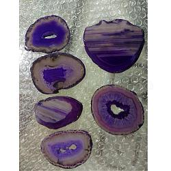 Gros pendentifs tranche en agate naturelle, teinte, bleu violet, 50~110x27~60x5~10mm, Trou: 2mm, environ 20~40 pcs / kg