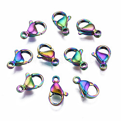 Ion Plating(IP) 304 Stainless Steel Lobster Claw Clasps, Rainbow Color, 11x7x3.5mm, Hole: 1.4mm