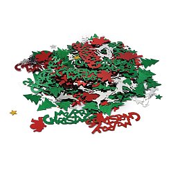 Confeti de dispersión de mesa de plástico, para decoraciones de fiesta de navidad, reno navideño / ciervo / ciervo y árbol y estrella y santa claus y palabra feliz navidad, color mezclado, 10~24x10~42x0.3~0.47mm