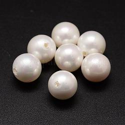 Shell Pearl Beads, Round, Grade A, Half Drilled, White, 14mm, Hole: 1.2mm