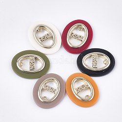 Opaque Acrylic Pendants, with Alloy Findings, Oval with Word Fashon, Light Gold, Mixed Color, 30x24x4mm, Hole: 1.8mm