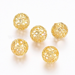 Crémaillère perles filigranes en laiton placage, boule en filigrane, creux, ronde, or, 9.5x8.5mm, Trou: 4mm