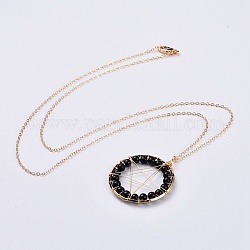 Natürliche Obsidian Perlen Anhänger Halsketten, mit Messingkabelketten, echtes 18k vergoldet, 23.6 Zoll (60 cm)