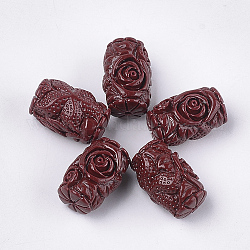 Perles de corail synthétiques, teinte, colonne avec des fleurs, brun, 22~23x14~14.5mm, Trou: 1.5mm