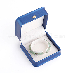 Coffrets cadeaux bracelet en cuir pu, avec couronne en fer plaqué or et velours à l'intérieur, pour le mariage, coffret de rangement de bijoux, bleu, 9.6x9.6x5.3 cm