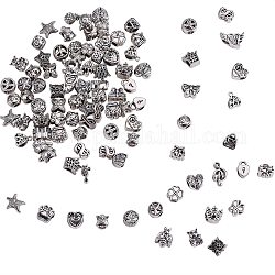 120 stücke 40 stile tibetanische legierung europäische perlen, Großloch perlen, Mischformen, Antik Silber Farbe, 3pcs / style
