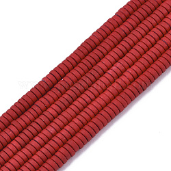 Rocíe no magnéticos hematites filamentos sintético pintadas, abalorios heishi, Disco redondo plano, rojo, 3x1mm, agujero: 0.8 mm, aproximamente 335~338 pcs / cadena, 15.94 pulgada (40.5 cm)