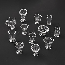 12 шт. Прозрачный пластиковый набор игровых чашек для еды, моделирование миниатюрных чашек, детские игрушки из глины, прозрачные, 21~31x25~43x29~50 мм, отверстие : 1.5 мм, 12 шт / комплект