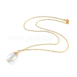 Faceted teardrop, Glass Pendant Necklaces, with Copper Wire, Golden Plated Brass Cable Chains and Spring Ring Clasps, Clear AB, 18.19 inch(46.2cm)