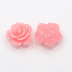 Perles roses de fleur de 3D en corail synthétique, teinte, rose, 14x8mm, Trou: 1~1.4mm