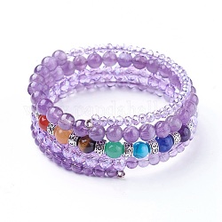 Bracelets de chaîne avec améthyste naturelle et pierres précieuses mélangées, avec des perles en verre et des accessoires en alliage, 50mm