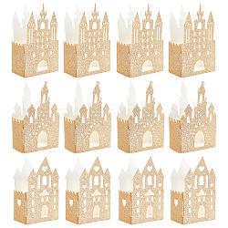 Cajas de dulces de brillo de papel de forma de castillo, para caja de regalo de banquete de boda, oro, 8.9x5x14.7 cm, 12 PC / sistema