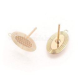 Accessoires de clous d'oreilles en laiton, avec boucle, ovale, sans nickel, véritable 18k plaqué or, 14x8x0.2mm, Trou: 1mm, pin: 0.8 mm