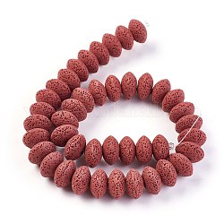 Brins de perles de pierre de lave naturelle, teinte, rondelle, rouge foncé, 15~16x9.5~9.7mm, trou: 2.5mm, environ 42 pcs/chapelet, 15.15 pouces ~ 15.55 pouces (38.5~39.5 cm)