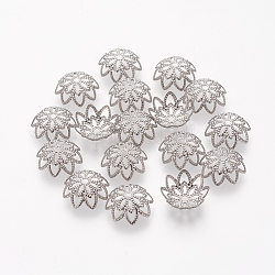 Multi-petali di tappi di perline fiore in acciaio inox 304, tappi di perline fantasia, colore acciaio inossidabile, 10x4mm, Foro: 1.2 mm