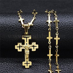 304 colliers pendentif en acier inoxydable pour femmes et hommes, traverser avec le modèle de Jésus, or, 17.56~18.03 pouce (44.6~45.8 cm)