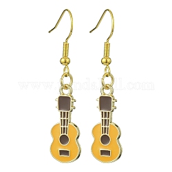 Orecchini pendenti in lega dorata smaltata, chitarra, oro, 43x9.5mm