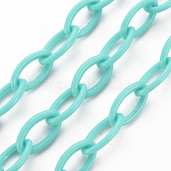 Chaînes de câble en plastique abs, ovale, turquoise pale, 13x7~7.5x2mm, environ 15.35~15.74 pouce (39~40 cm)/fil