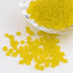 6/0 escarchado perlas de vidrio redondo, amarillo, tamaño: aproximamente 4 mm de diámetro, agujero: 1.5 mm, aproximamente 495 unidades / 50 g