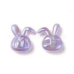 Непрозрачные акриловые бусины, с покрытием AB цвета, кролик с рисунком буквы м, средне фиолетовый, 41x33x11.5 мм, отверстие : 3.2 мм