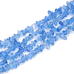 Backen lackierte Glasperlenstränge, Chip, Verdeck blau, 5~11x3~9x1~9 mm, Bohrung: 1 mm, ca. 200~300 Stk. / Strang, 33.8 Zoll