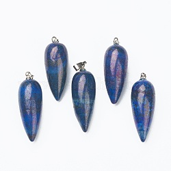 Lapis-lazuli naturelles ont fait pendentifs, avec les accessoires en laiton de platine, balle, teinte, 32~33x12mm, Trou: 2.5x6mm