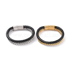 Bracelets multi-rangs en microfibre, bracelets cordon tressé et chaîne de blé pour hommes femmes, avec fermoirs magnétiques en 304 acier inoxydable, couleur mixte, 8-1/2 pouce (21.7 cm)