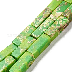 Brins de perles teintes en jaspe impérial synthétique, rectangle, jaune vert, 13~13.5x4~4.5x4~4.5mm, Trou: 1.4mm, Environ 28~29 pcs/chapelet, 14.49''~14.96'' (36.8~38 cm)