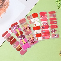 Full Wrap Gradient Nail Polish Stickers, Flower Snowflake Leopard Print Self-Adhesive Gel Nail Art Decals, for Women Girls Nail Tips Decorations, Mixed Color, 24x8mm, 14pcs/sheet