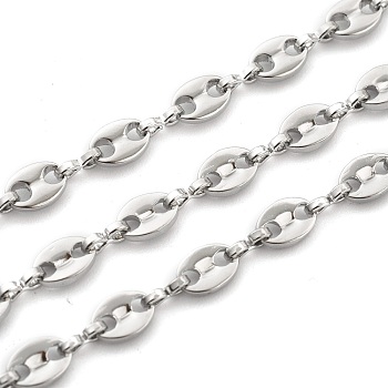 304 Stainless Steel Coffee Bean Chain, Unwelded, Stainless Steel Color, Link: 7.5x5x1.5mm, Oval: 6x3x1mm