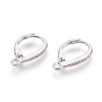 Brass Micro Pave Cubic Zirconia Leverback Earring Findings, with Loop, Clear, Platinum, 17x11x1.5mm, Hole: 1.5mm