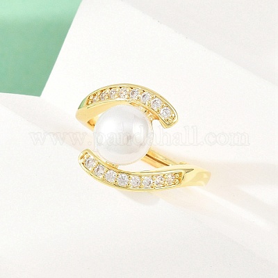 Женские кольца на палец из латуни с микропаве и кубическим цирконием&nbsp;RJEW-D340-02G-03-1