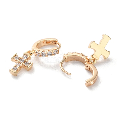 Латунные серьги-кольца из прозрачного кубического циркония EJEW-C121-18G-1