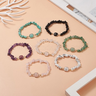 Wholesale Synthetic Quartz Crystal Beads and Synthetic Black Stone Beads  Stretch Bracelets Set for Girl Women Gift 
