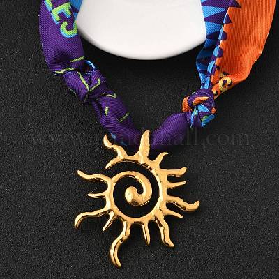 Женские регулируемые ожерелья с подвеской в виде солнца из нержавеющей стали 304 из полиэстеровой ленты NJEW-F349-02G-1