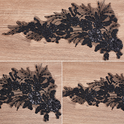 2 пара аппликаций из полиэстера с цветочным узором и вышивкой DIY-GF0009-36-1