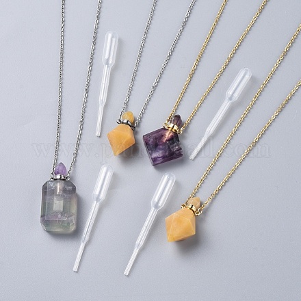 Collares pendientes de botella de perfume de piedras preciosas naturales NJEW-F251-08-1