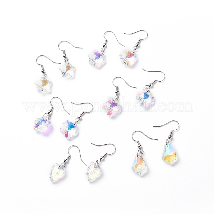 6 Pairs 6 Style Colorful Rhinestone Flower & Cross & Leaf & Teardrop Dangle Earrings EJEW-JE05046-1