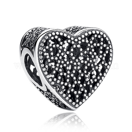 925 Thai Sterling Silver Hollow Heart European Beads STER-FF0001-029-1